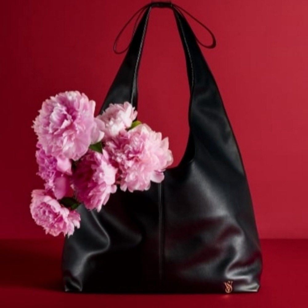 Brand new Victoria secret Elegant bow Black Leather hobo Tote purse bag